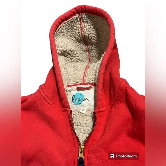 Mini Boden Sherpa Lined Hoodie red/coral | 5-6 Yrs boys kids children - Picture 3 of 5